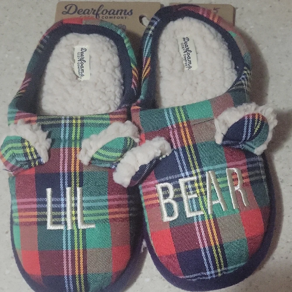 Dearfoams Kids Plaid Slippers - Red, Green, Blue